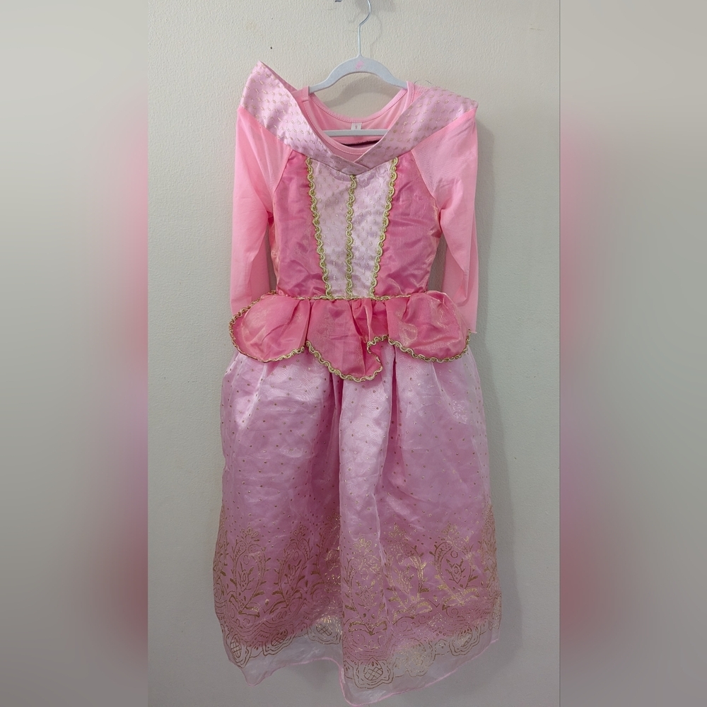 Pink + Gold Princess Dress Costume Tulle Velvet Pretend Girls Size EU 140 US 10